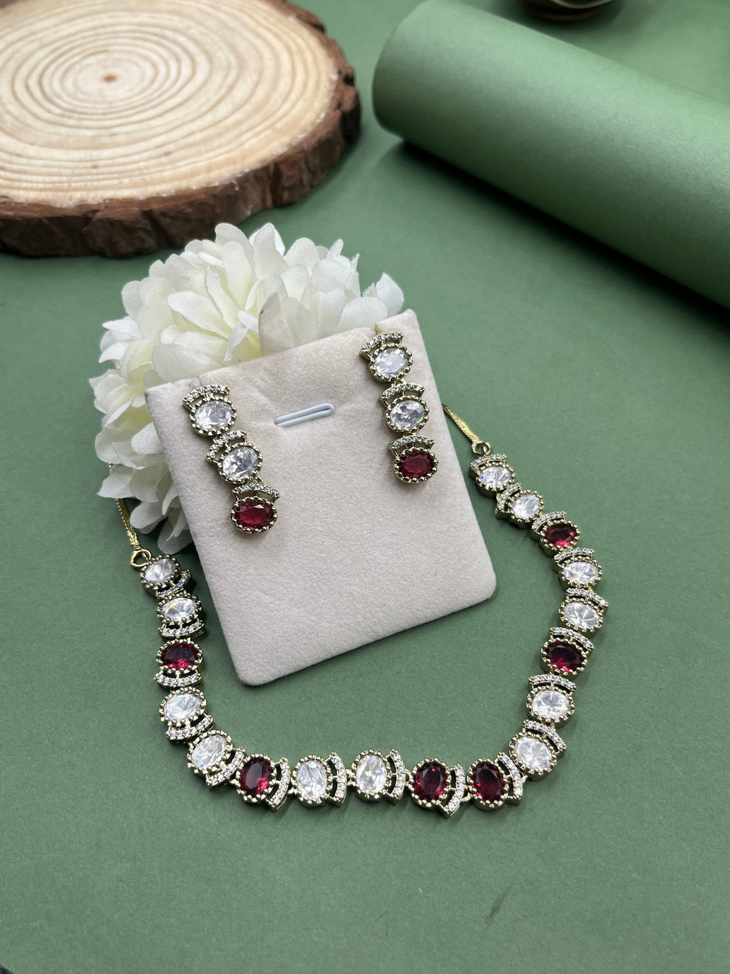Ruby Orbit Moissanite Necklace Set