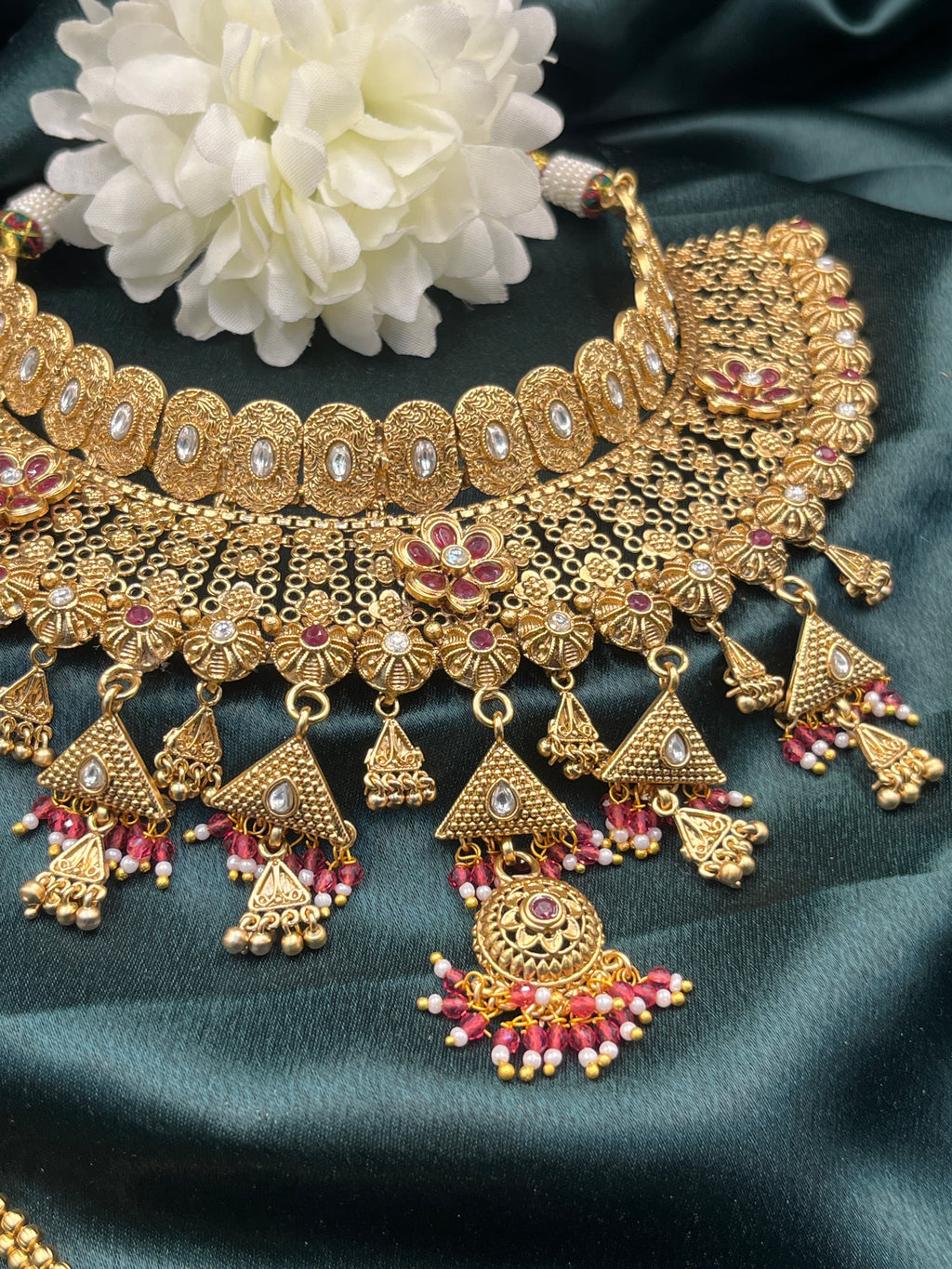 Rajwadi Ruby Pearl Choker Set