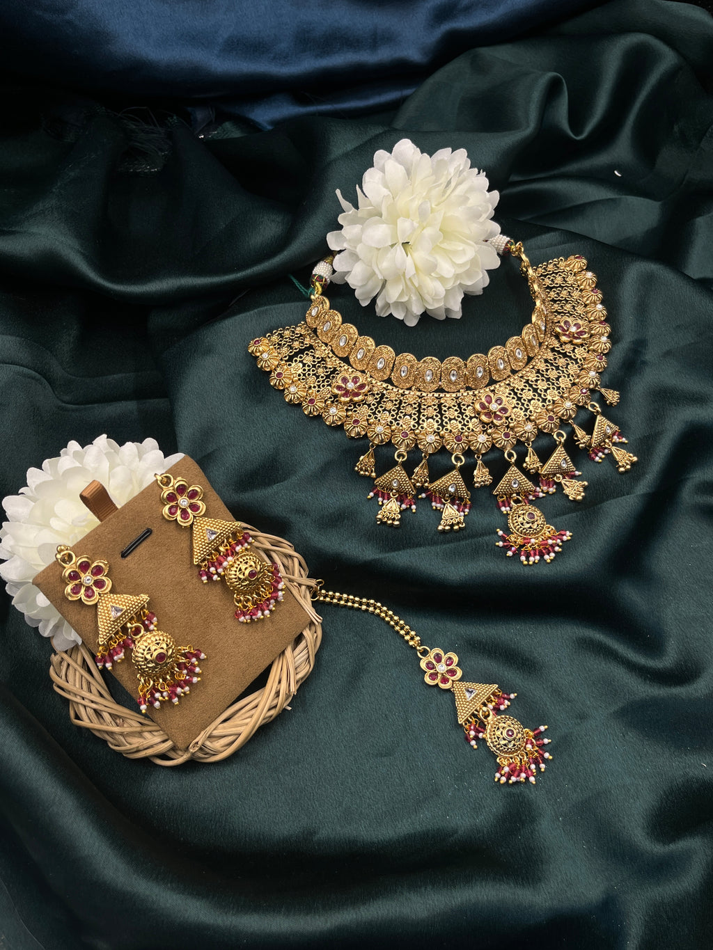 Rajwadi Ruby Pearl Choker Set