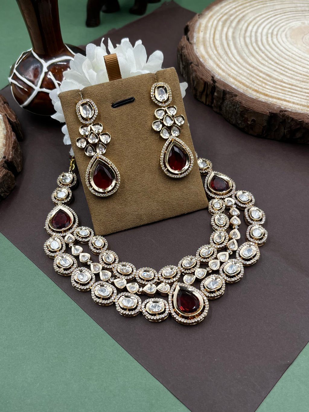 pinkish Aura Moissanite Necklace Set