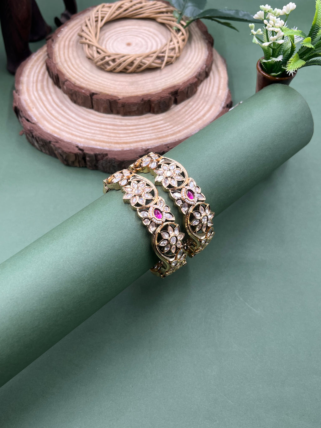 Evara Moissanite Halo Bangles