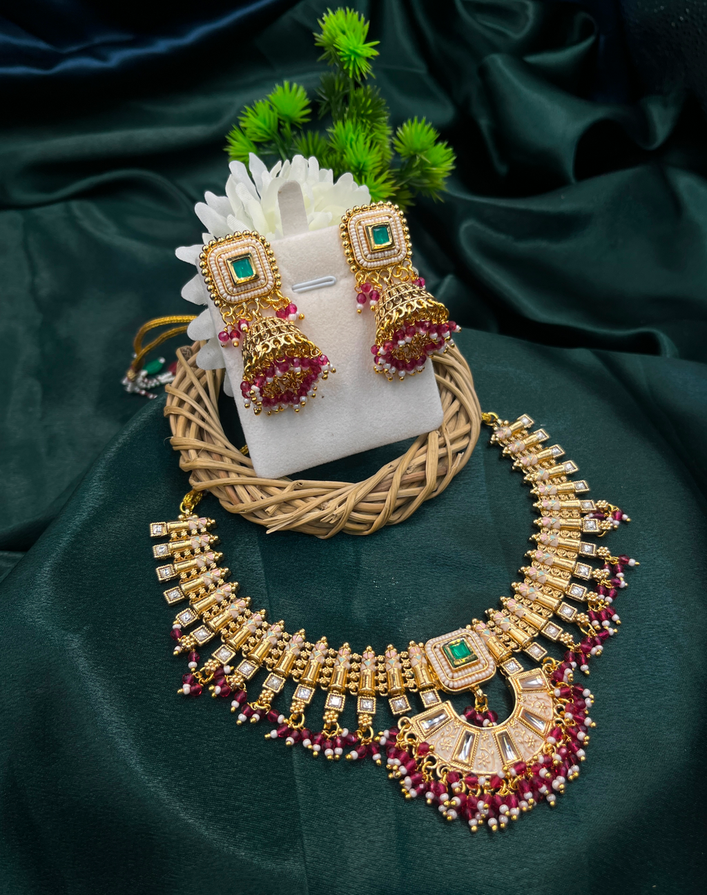 Emerald Royal Rajwadi Necklace Set