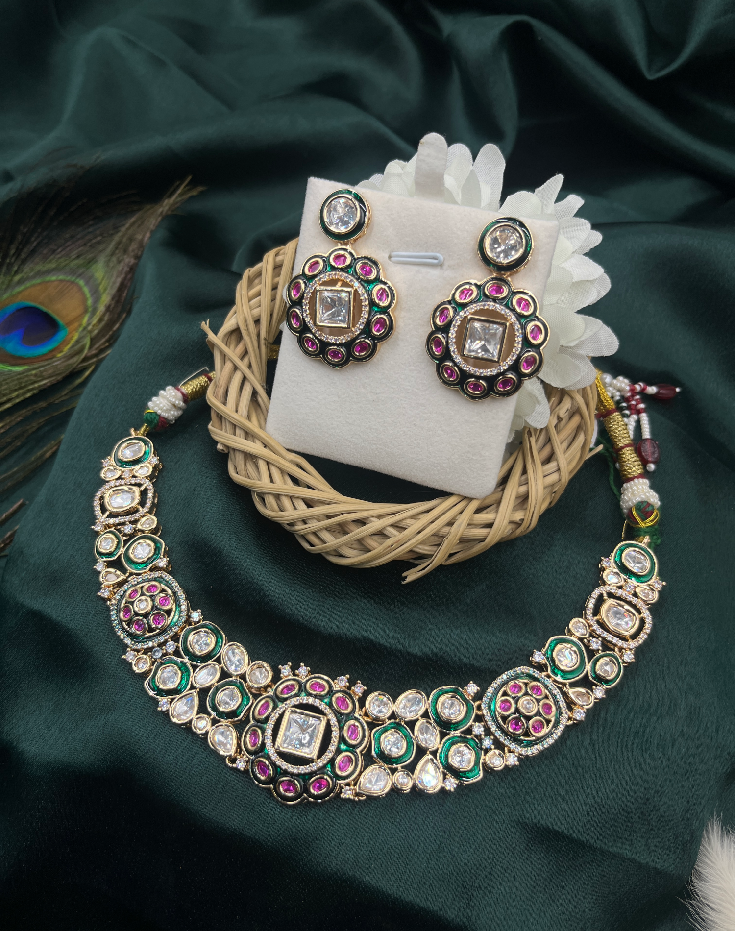 Royal Meenakari Moissanite Diamond Choker Set